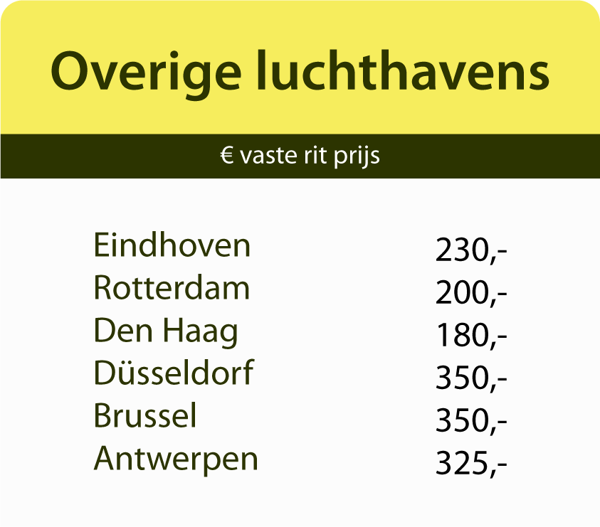 prijslijst overige luchthavens
